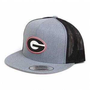 Georgia Bulldogs Power G 3D YP Snapback Flat Bill Trucker Hat- Heather Grey/ BLK